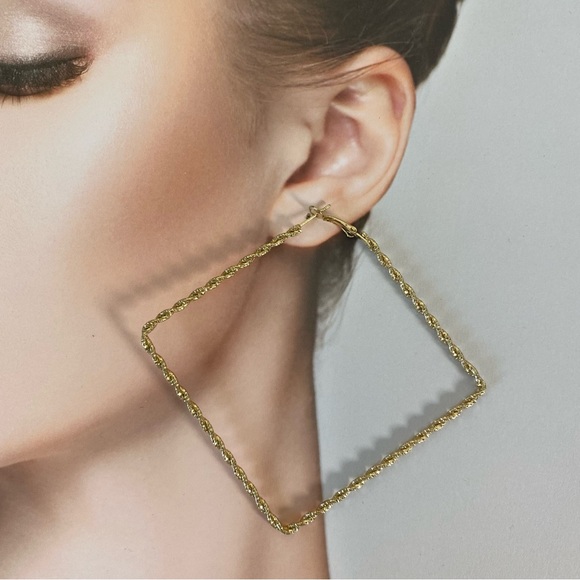 4/$15 Gold Square Twist Hoop Earrings - Picture 2 of 5